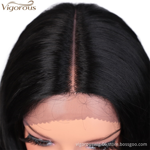Vigorous High Temperature Lace Front Wigs Long Body Wavy Synthetic Wigs Middle Part Black Wigs Wholesale Price